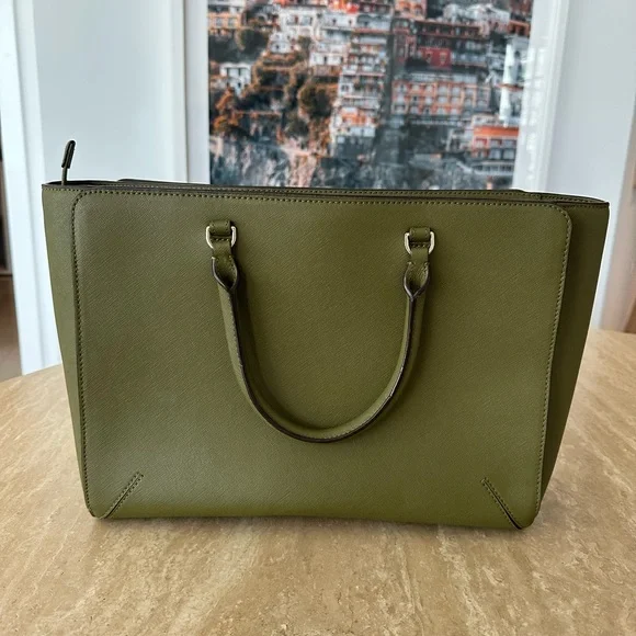 Tory Burch Olive Leather Satchel with Gold Hardware - Picture 2 of 5